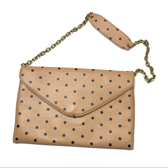 J. Crew Handbags - J. Crew | Tan Polka Dot Invitation Envelope Purse